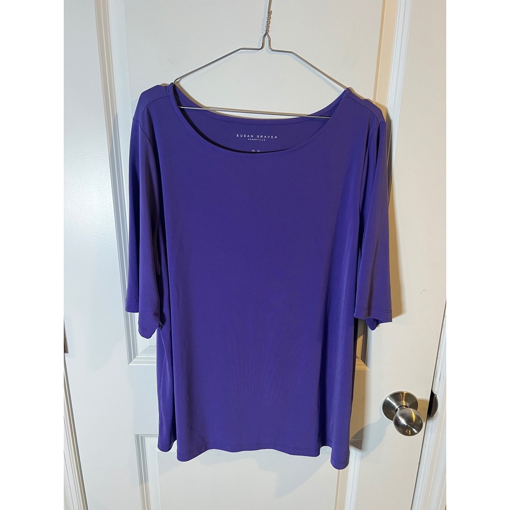 Susan Graver Womens Top Elbow Sleeve Purple XL